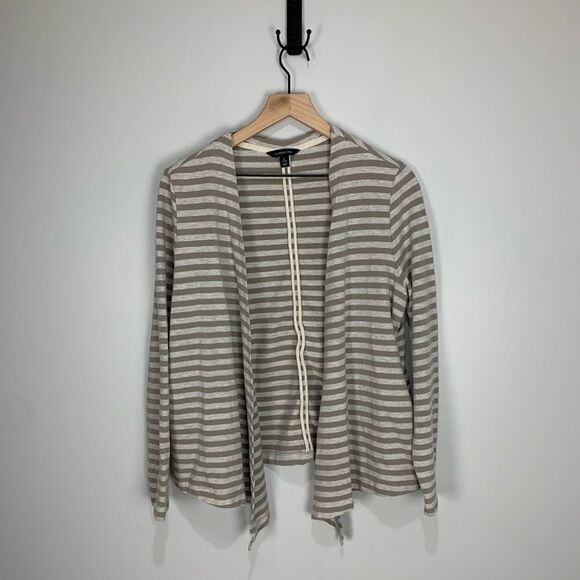 Lands End White and Tan Open Cotton Blend Cardigan - Picture 1 of 7